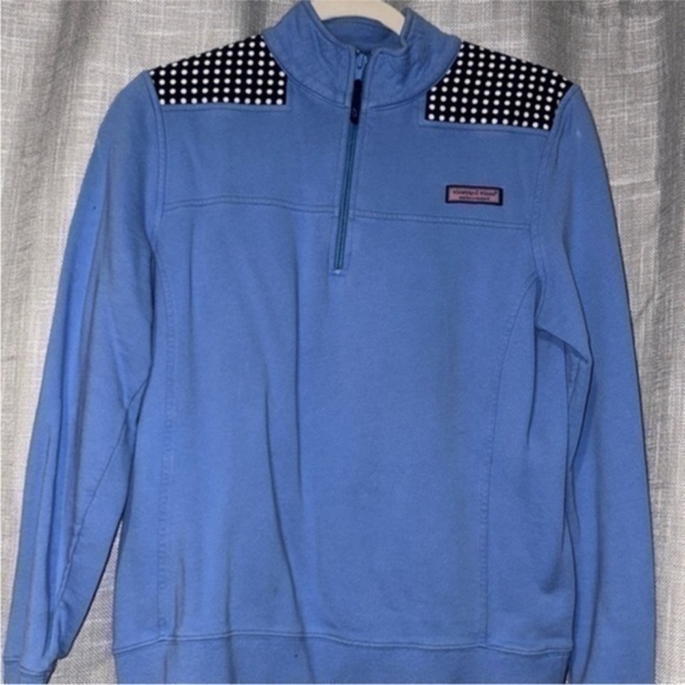 Vineyard Vines blue quarter zip polka dot